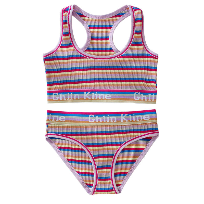 Rainbow Stripe Panty And Sport Bra Set - Femboy Fashion