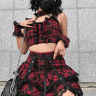 Sexy Femboy in Red And Black Plaid Skirt Set - Femboy Fashion