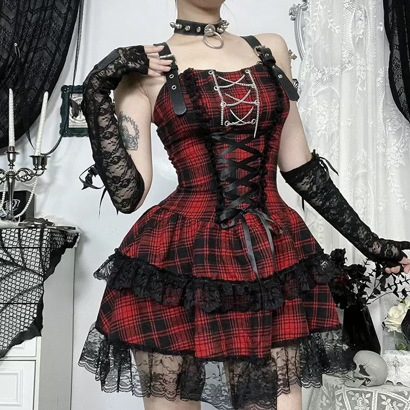 Sexy Femboy in Red And Black Plaid Skirt Set - Femboy Fashion