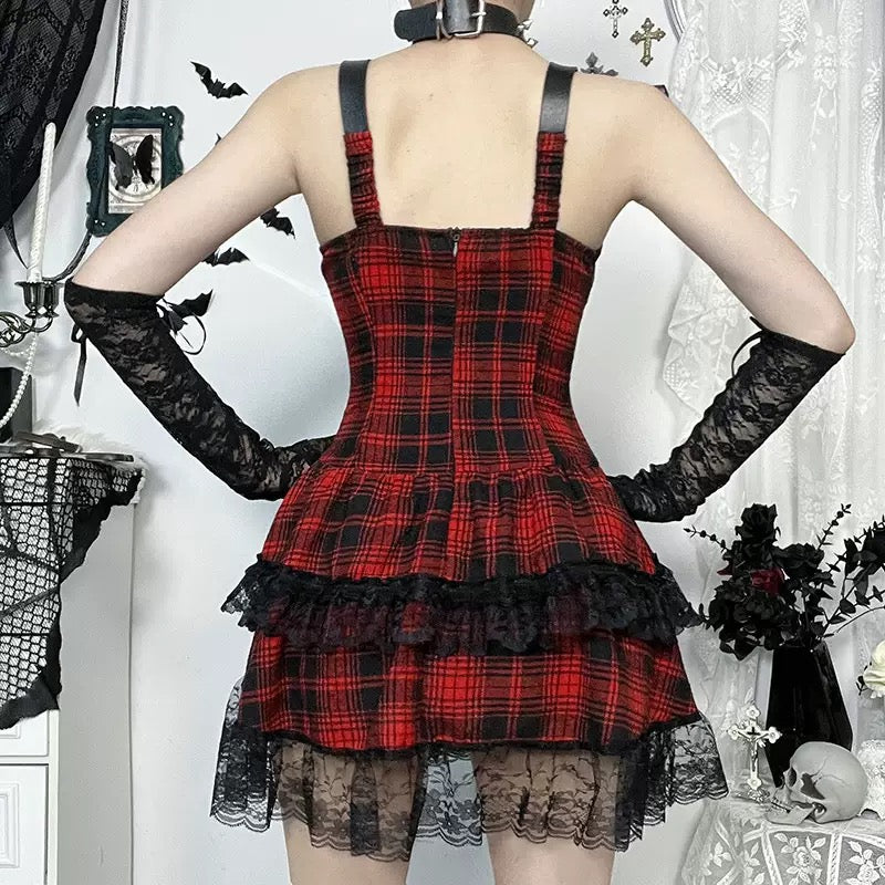 Femboy in Red And Black Plaid Skirt Set - Femboy Fashion