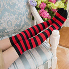 Red And Black Thigh High Striped Socks - Femboy Fashion