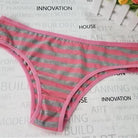 Red and gray striped thong panties