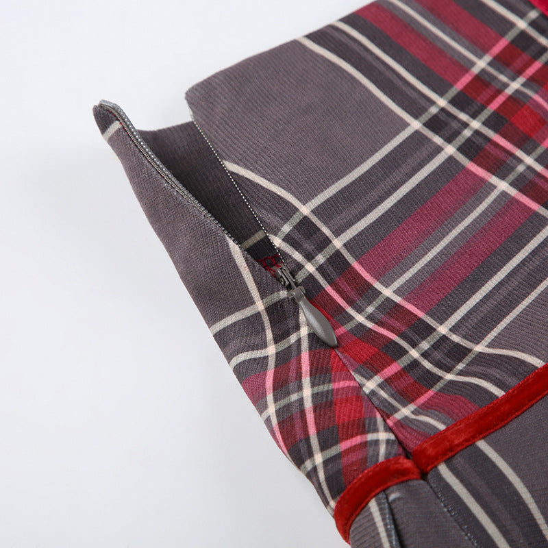 Red And Grey Plaid Pleated Skirt - Femboy Fashion