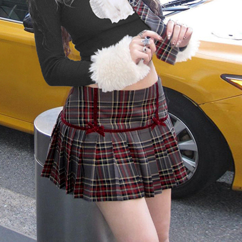 Red And Grey Plaid Pleated Skirt - Femboy Fashion