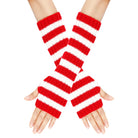 Red and white striped fingerless gloves on a white background