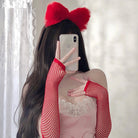 Red Fishnet Fingerless Gloves - Femboy Fashion