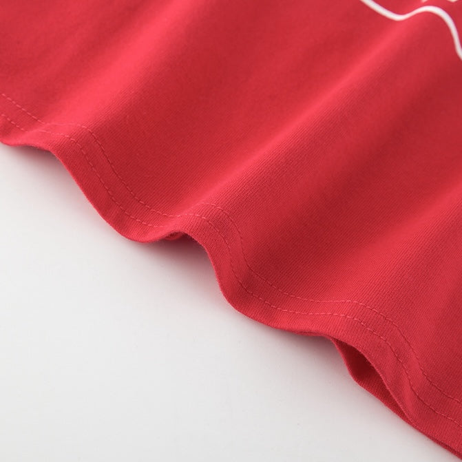 Red Happy Moment Solid Crop Tee Detail - Femboy Fashion