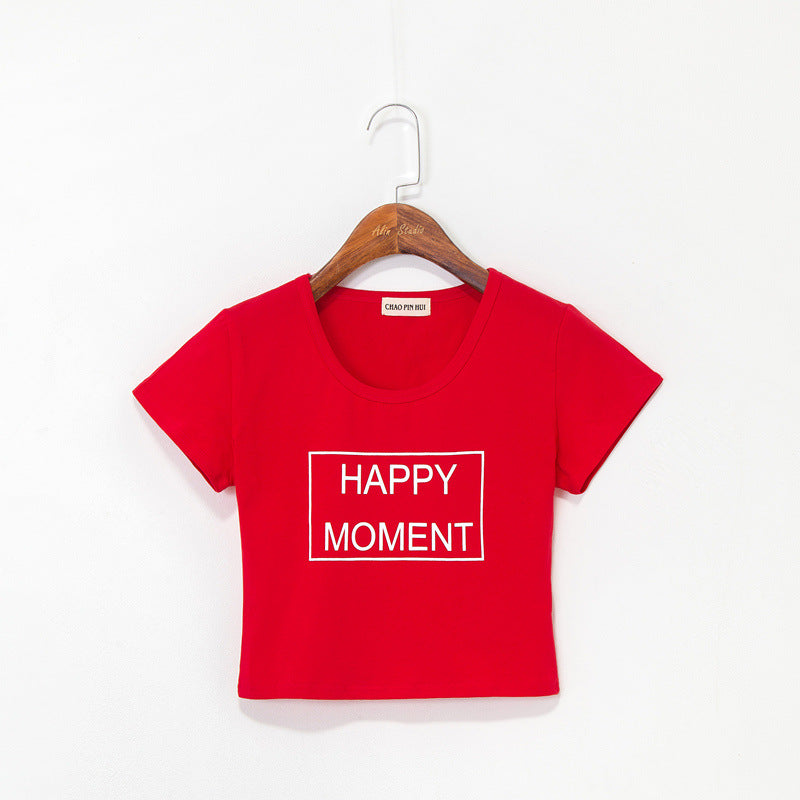 Red Happy Moment Solid Crop Tee - Femboy Fashion