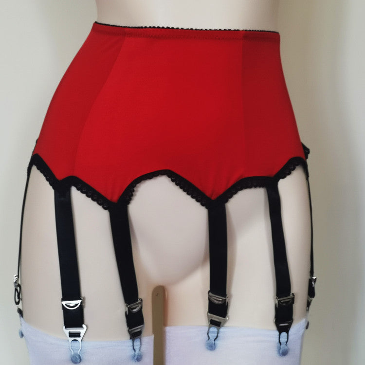 Red High Waisted 8 Strap Garter Belt - Femboy Fashion