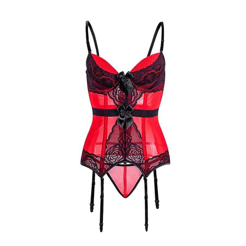 Red Lace Corset With Garters - Femboy Fashion