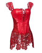 Red Lace Leather Corset Front - Femboy Fashion