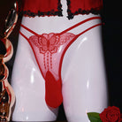 Low Rise Lace Butterfly Thong Red - Femboy Fashion