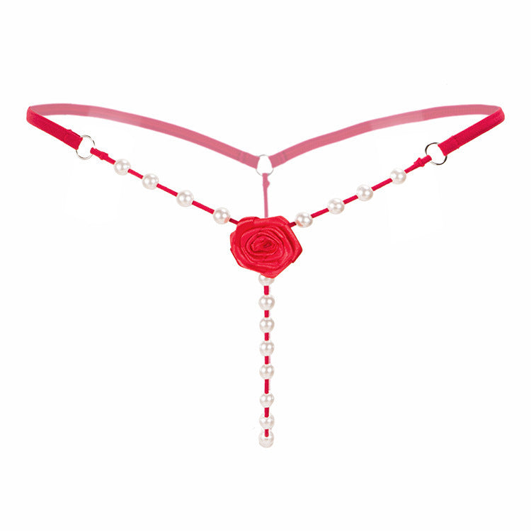 Red pearl g string thong with rose