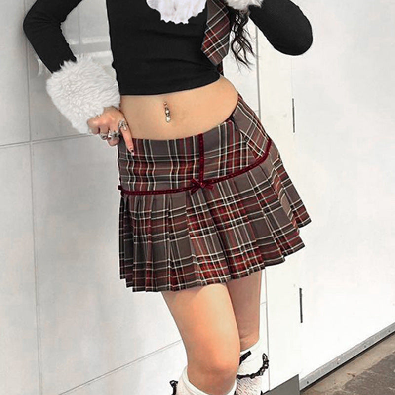 Red And Grey Plaid Pleated Skirt - Femboy Fashion