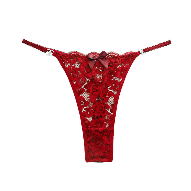 Red plus size floral lace thong panties