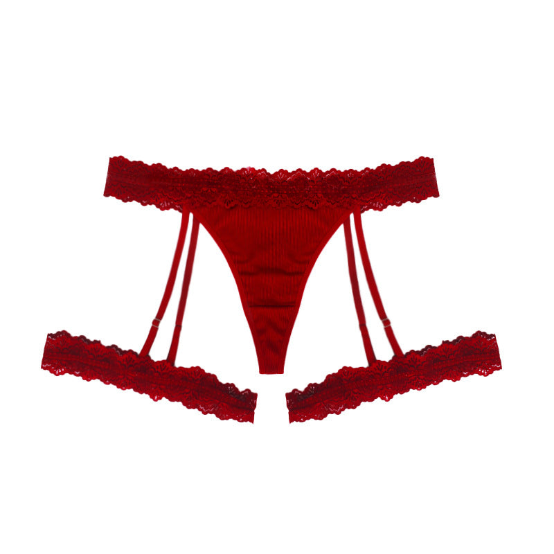 Red plus size panty thong with garter