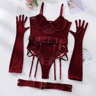 Red sexy bodysuit lingerie with gloves set