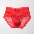 Red sexy high waisted camel toe panties with bow