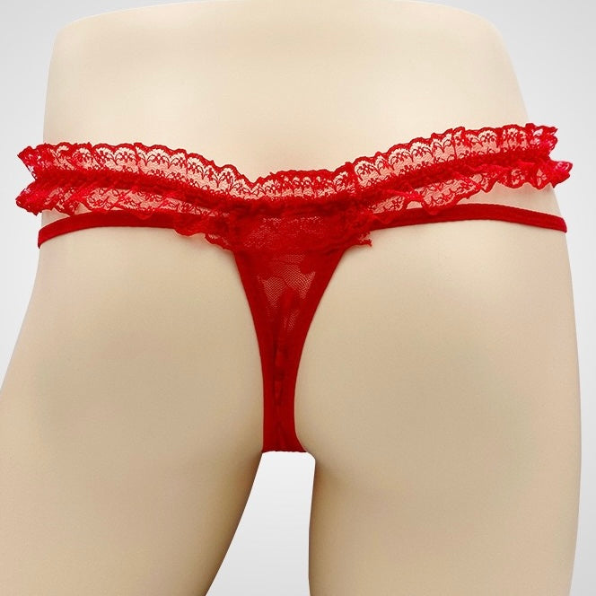 Sexy Low Rise Lace Thong Red Back - Femboy Fashion