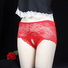 Red lace underwear with a black background