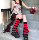 Red And Black Striped Leg Warmers - Femboy Fashion