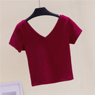 V Neck Solid Crop Tee - Femboy Fashion