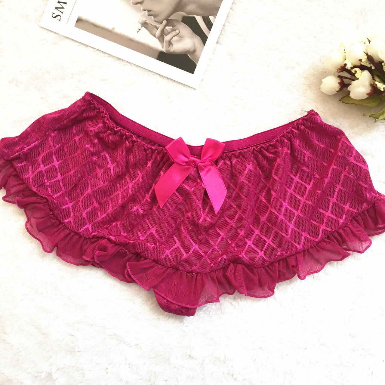 Rose sexy lace skirted panties with bowknot