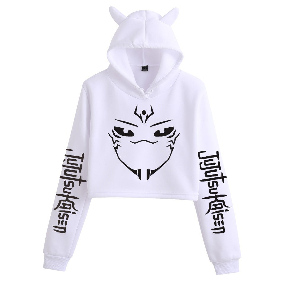 Anime Crop Hoodie With Cat Ears - White - Femboy Fashion