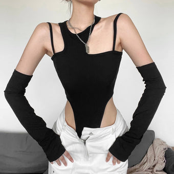 Black Femboy Bodysuit With Gloves