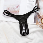 Sexy black crotchless thong with pearls