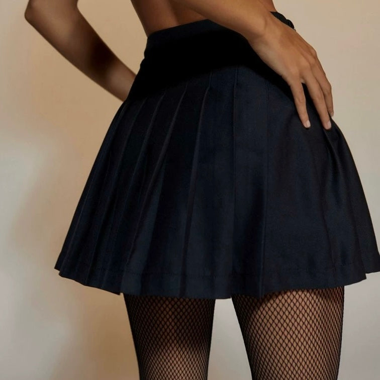 Gothic Femboy in Black Goth Pleated Skirt Back - Femboy Fashion