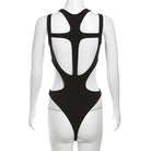 Black sexy black hollow out sleeveless bodysuit back