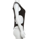 Black sexy black hollow out sleeveless bodysuit side