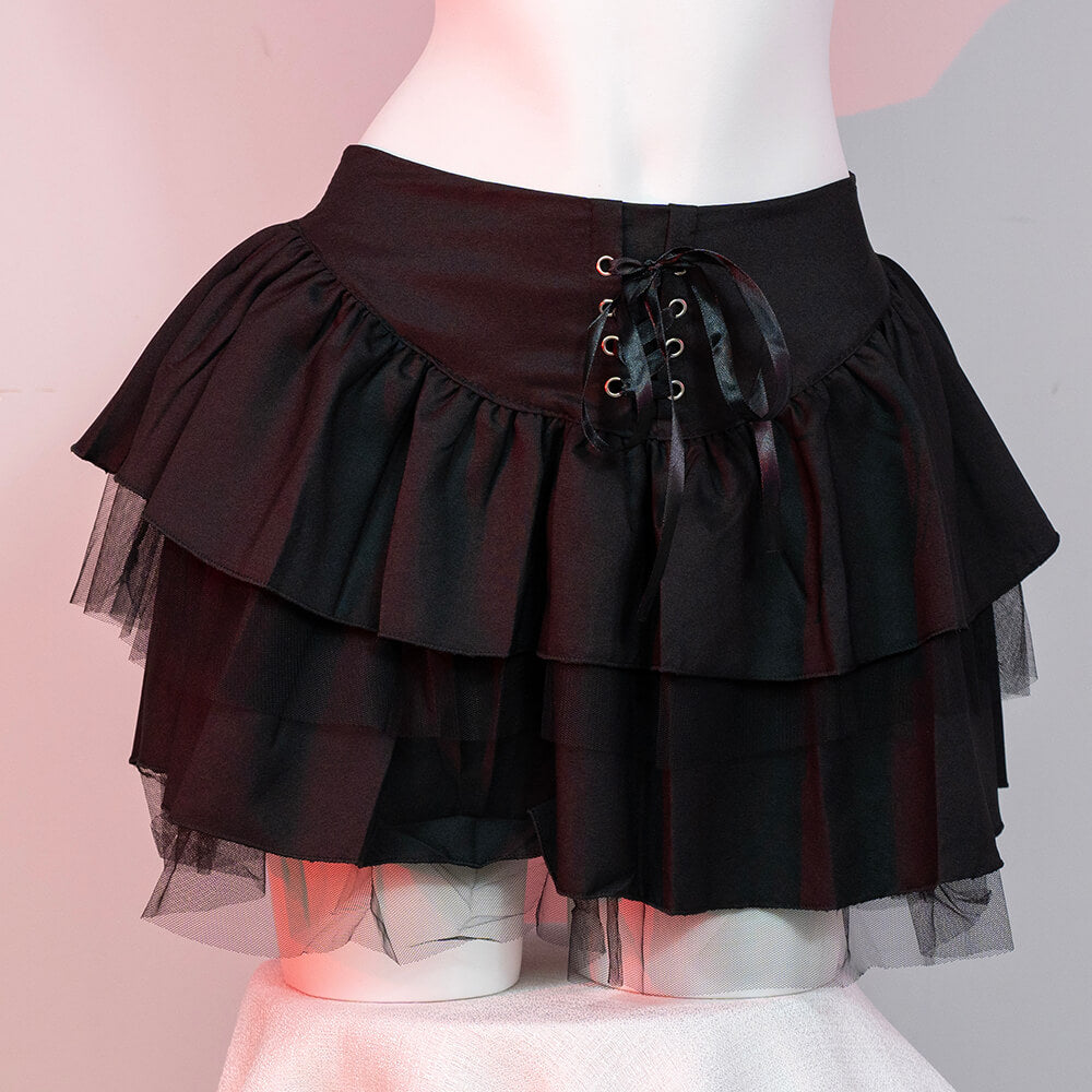 Sexy black lace layered skirt femboy fashion