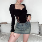 Black Lace Long Sleeve Bodysuit - Femboy Fashion