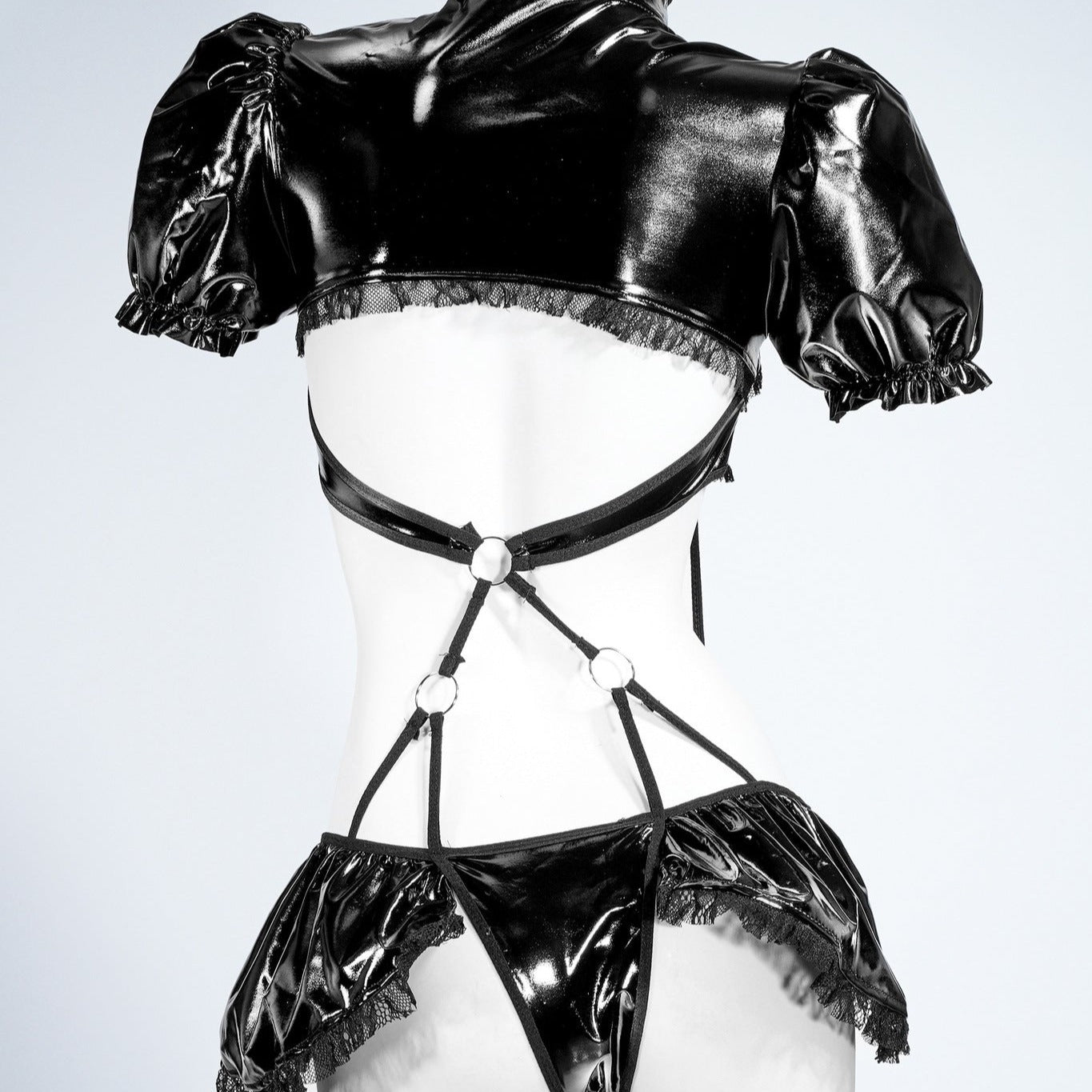 Sexy Black Leather Backless Lingerie - Femboy Fashion