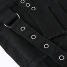 Sexy black low waisted denim skirt detail