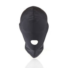 Black full-face mask with a small opening on a white background