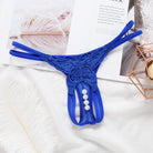 Sexy blue crotchless thong with pearls