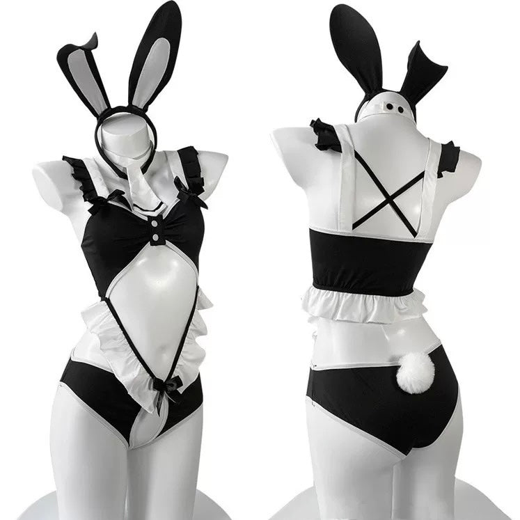 Sexy bunny crotchless lingerie front and back