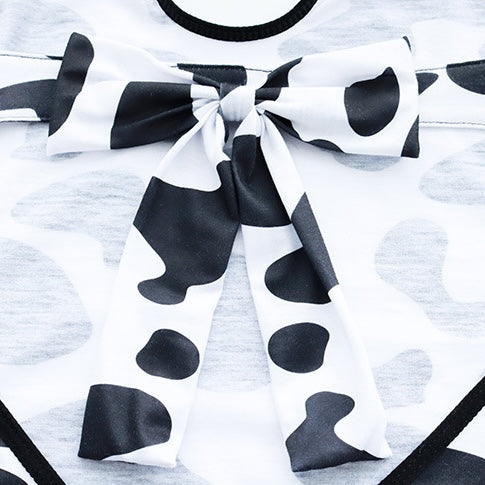 Black and white cow print bodysuit lingerie detail