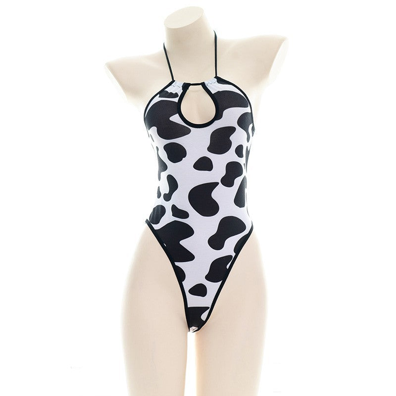 Black and white cow print bodysuit lingerie