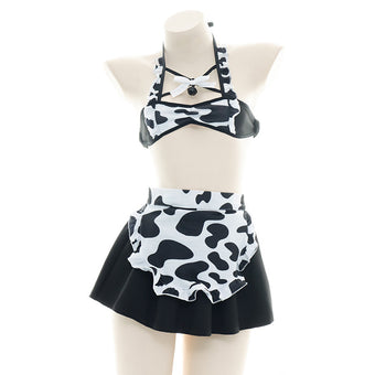 Femboy Cow Print Maid Lingerie Set