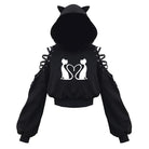 Black Cat Crop Hoodie With Ears - Femboy Fashion