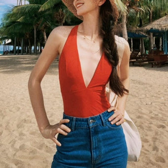 Deep V Neck One Piece Femboy Swimsuit