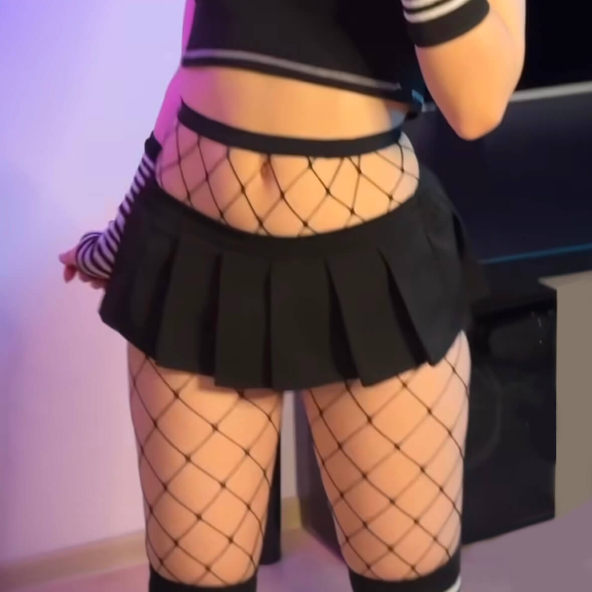 Sexy femboy in black micro mini skirt