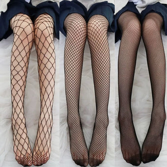 Black & White Fishnet Femboy Pantyhose Set (3 Piece)