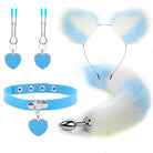 Fox Ears And Tail Butt Plug 4 Piece Set - Blue - Femboy Fashion