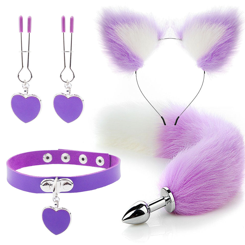 Fox Ears And Tail Butt Plug 4 Piece Set - Purple - Femboy Fashion