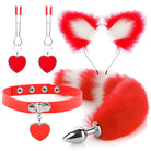 Fox Ears And Tail Butt Plug 4 Piece Set - Red - Femboy Fashion